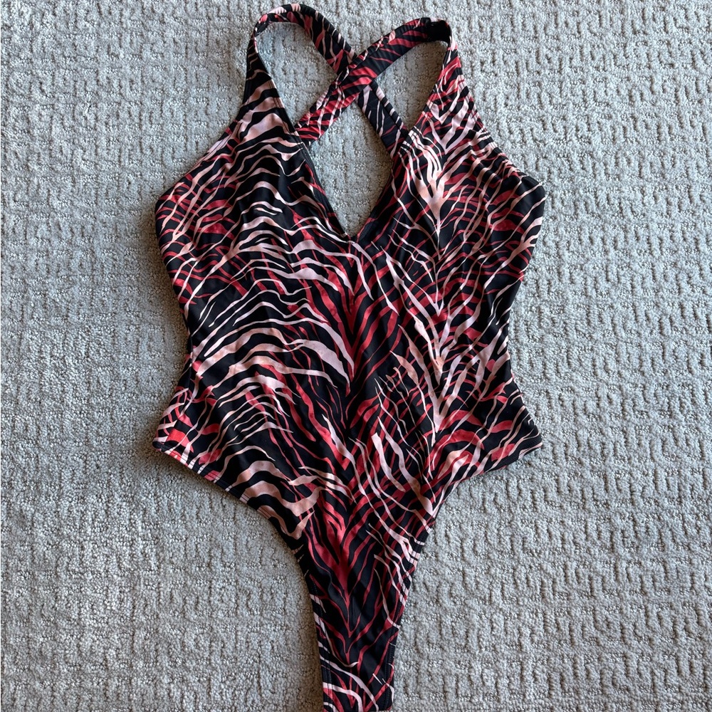 Icon Swim Red & Black Tiger Striped One-Piece